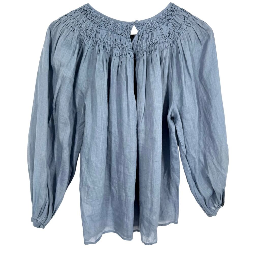 FRAME Womens Sz Small Blue Modern Victorian Smocked Blouse Shirt Top - Picture 8 of 8